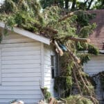 Storm damage to residential roof after tree fall
